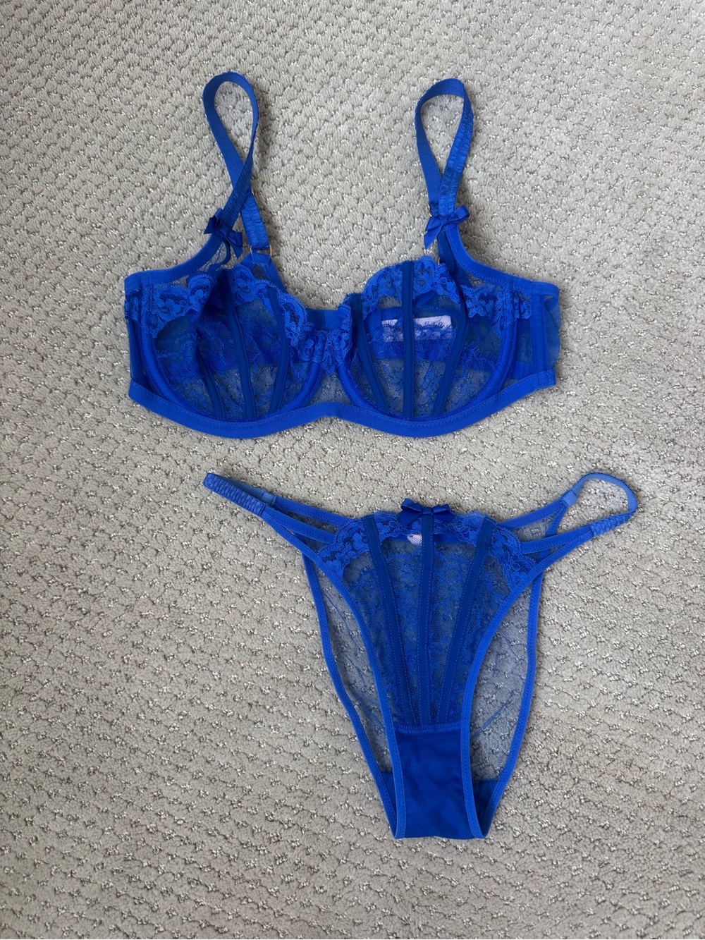 Agent Provocateur Mariann Cobalt Lace Bra & Tanga Set 34D Size 2
